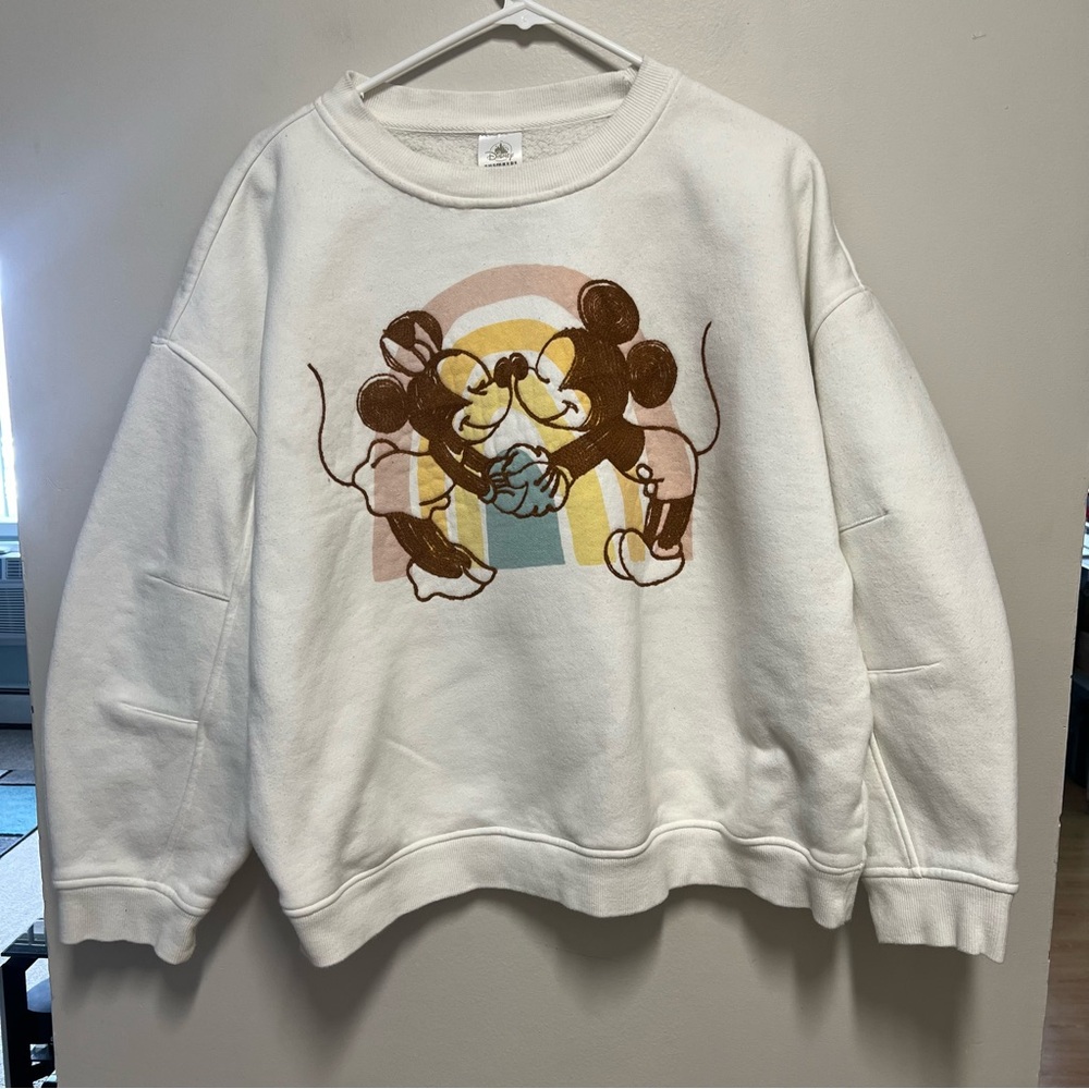 Crew Neck Sweatshirt with Mickey and Minnie Embroidered Design
